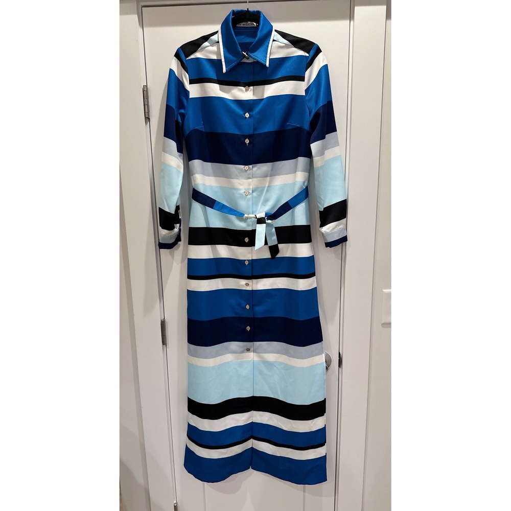 CK Bradley Monteith Caftan Button Down‎ Maxi Dress Lexington Stripe Blue Medium